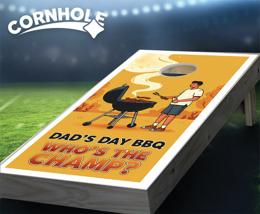 "Dad's Day BBQ - Who's the Champ? Yellow" Cornhole Boards