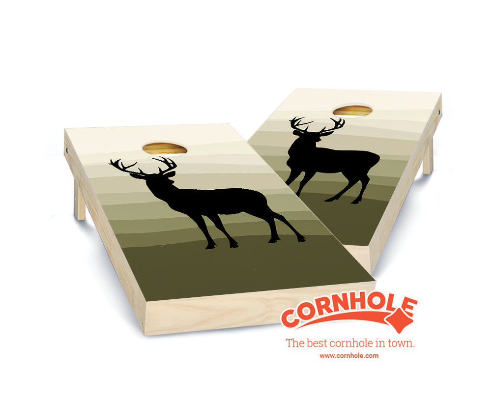 "Deer Silhouette on Olive Gradient" Cornhole Boards