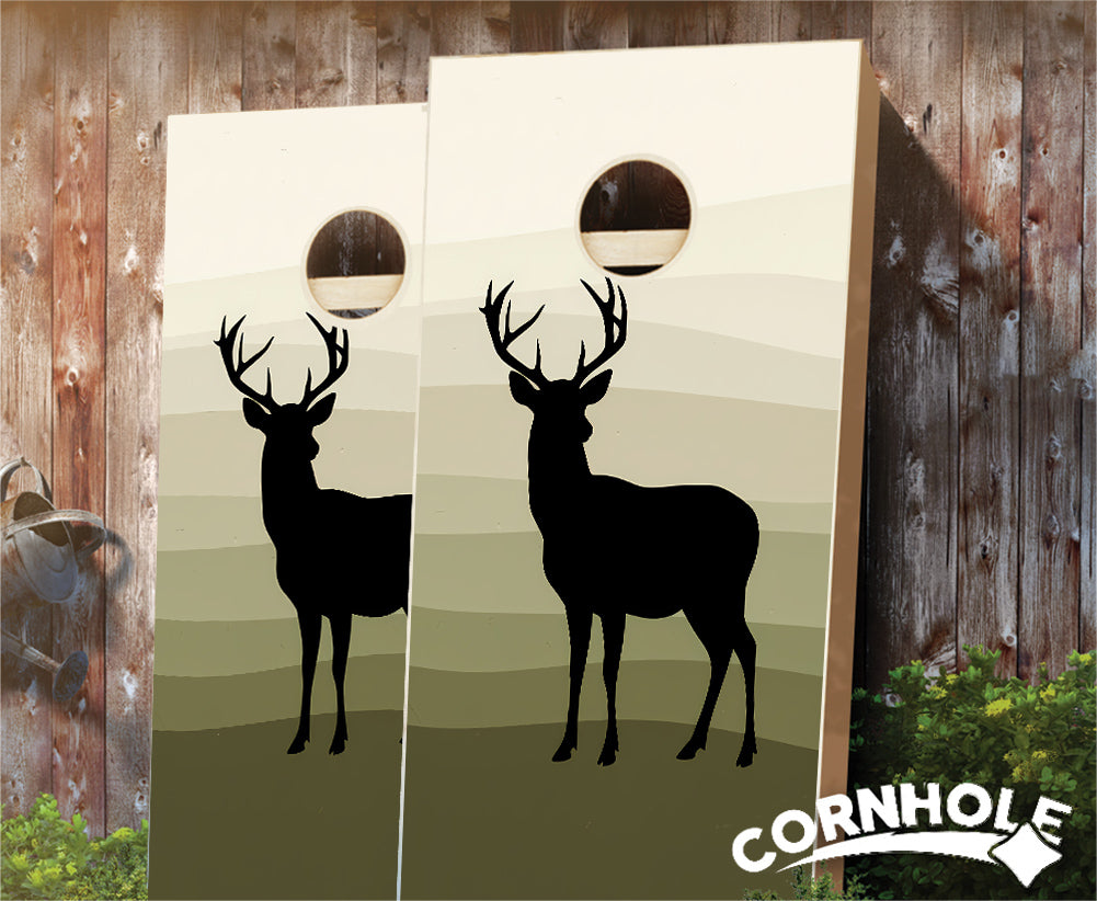 "Deer Silhouette on Olive Gradient" Cornhole Boards