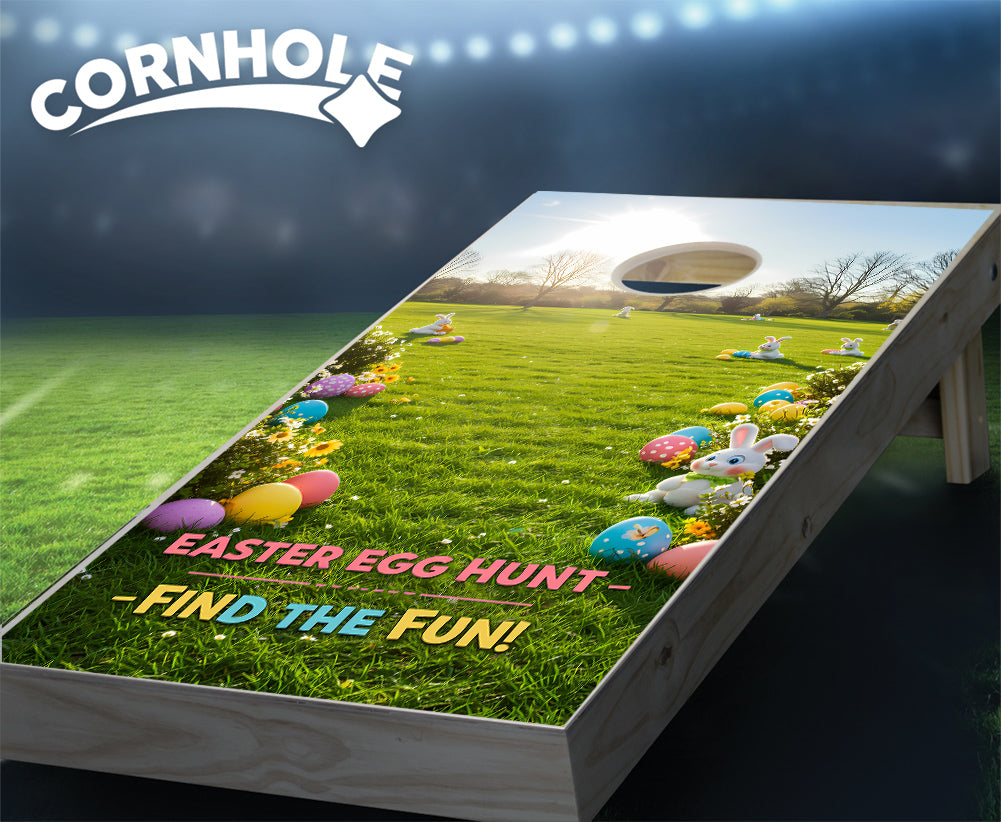 "Easter Egg Hunt - Find the Fun" Cornhole Boards