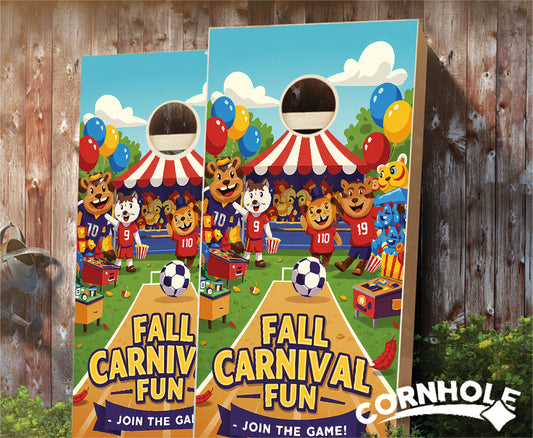 "Fall Carnival Fun - Join the Game. Animal Carnival" Cornhole Boards