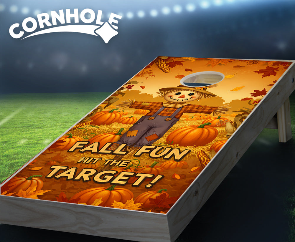 "Fall Fun - Hit the Target. Cute Scarecrow" Cornhole Boards