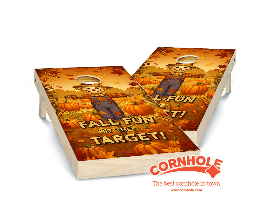 "Fall Fun - Hit the Target. Cute Scarecrow" Cornhole Boards