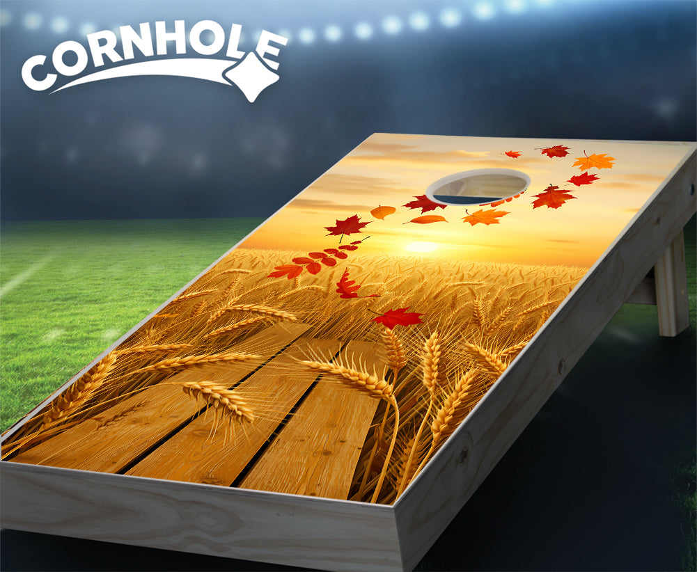 "Fall Leaves Wheat Field" Cornhole Boards