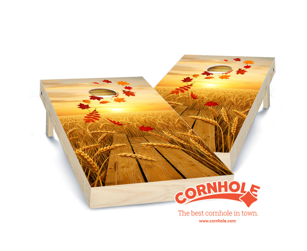 "Fall Leaves Wheat Field" Cornhole Boards