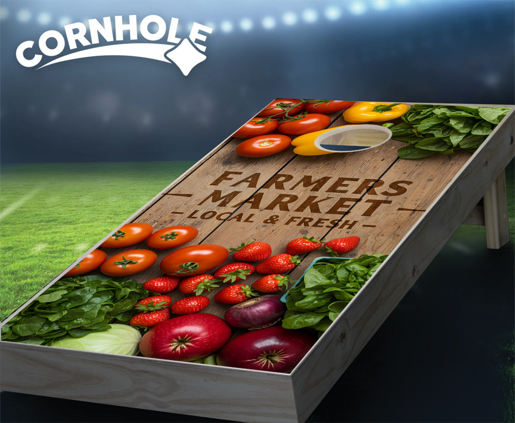 "Farmers Market - Local & Fresh" Cornhole Boards