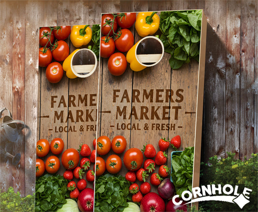 "Farmers Market - Local & Fresh" Cornhole Boards