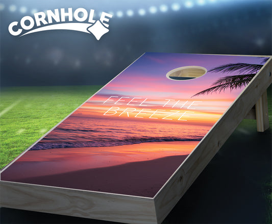 "Feel the Breeze - Sunset Beach" Cornhole Boards