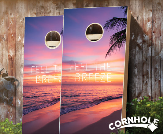 "Feel the Breeze - Sunset Beach" Cornhole Boards