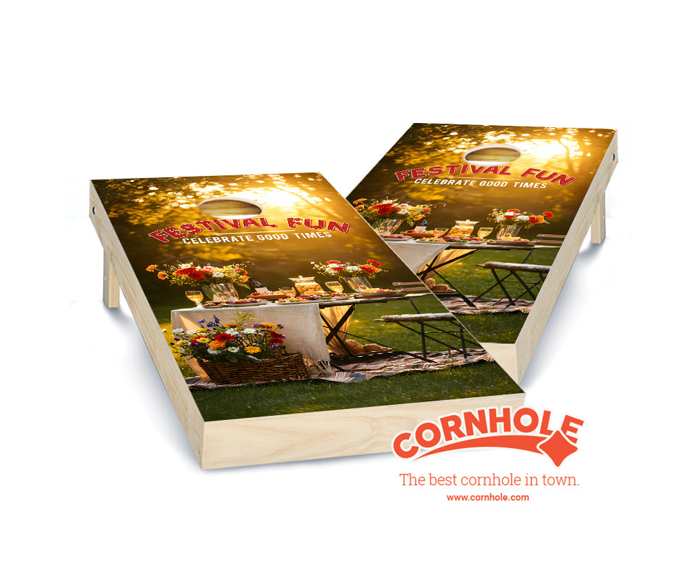 "Festival Fun - Celebrate Good Times. Elevated Outdoor Entertainment" Cornhole Boards