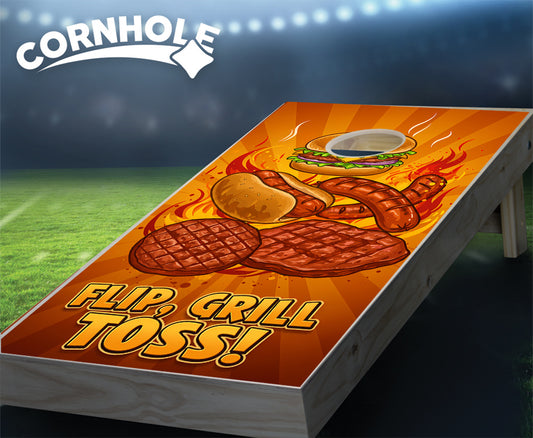 "Flip, Grill, Toss! - Hamburgers & Hotdogs" Cornhole Boards