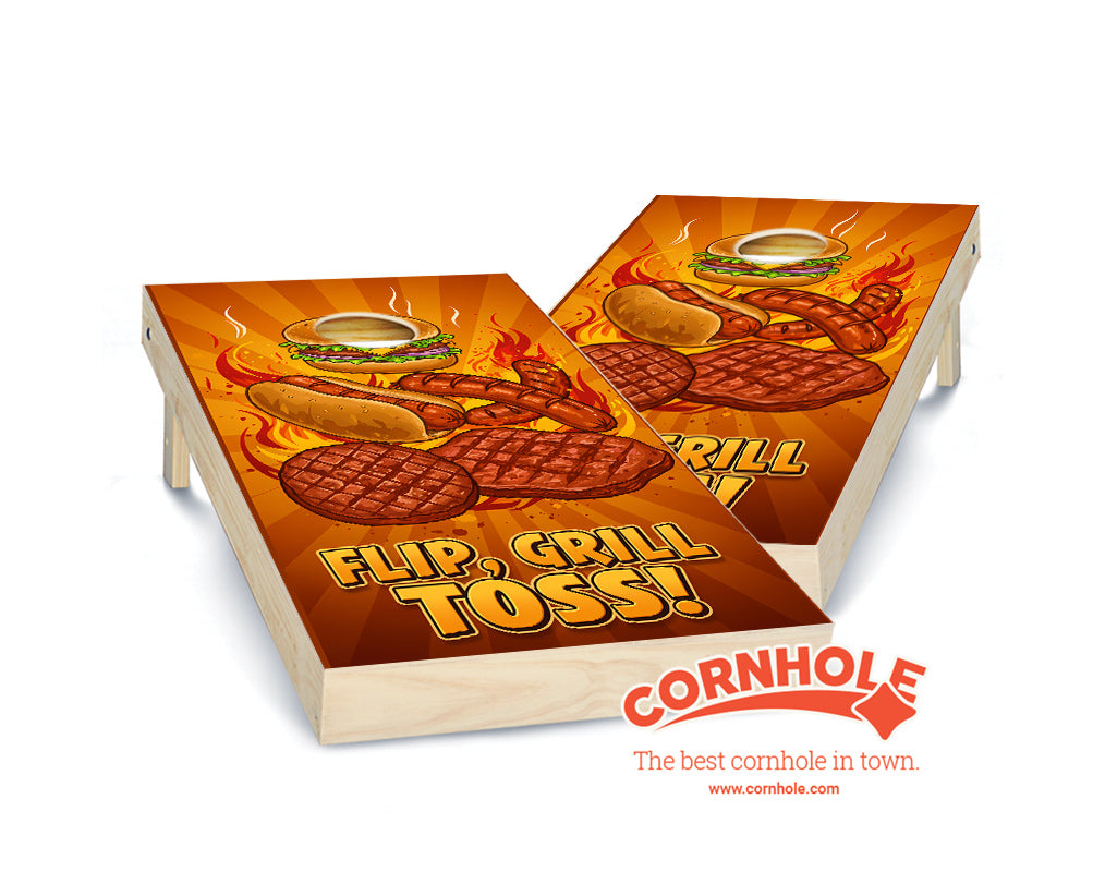 "Flip, Grill, Toss! - Hamburgers & Hotdogs" Cornhole Boards