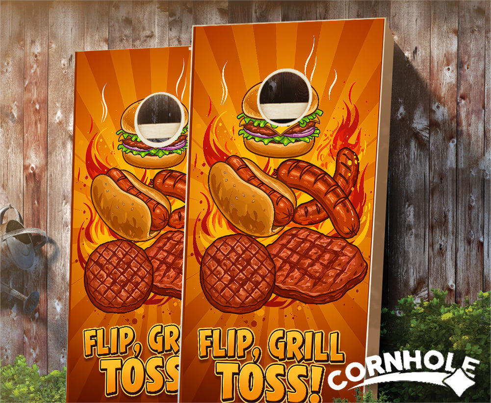 "Flip, Grill, Toss! - Hamburgers & Hotdogs" Cornhole Boards