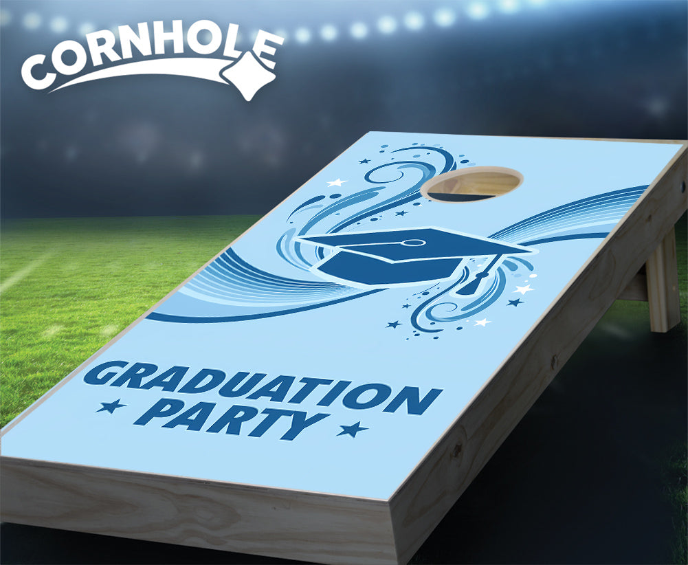 "Graduation Party - Baby Blue & White" Cornhole Boards