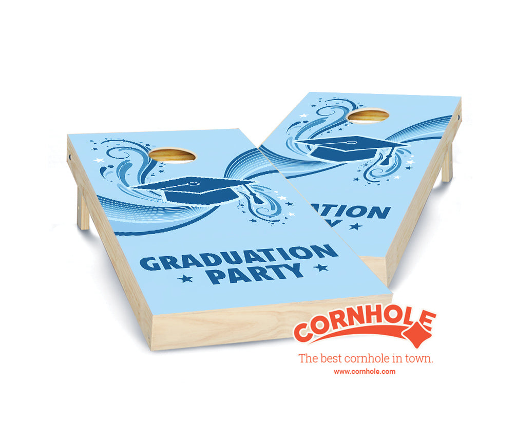 "Graduation Party - Baby Blue & White" Cornhole Boards