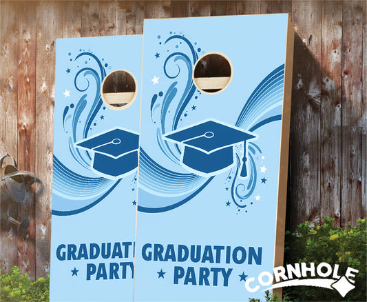 "Graduation Party - Baby Blue & White" Cornhole Boards