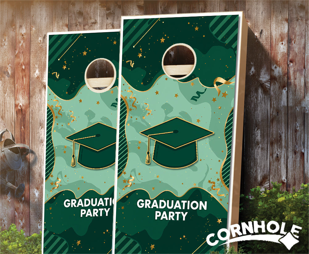 "Graduation Party - Green & Gold" Cornhole Boards