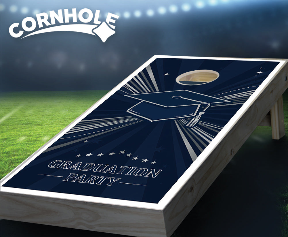 "Graduation Party - Navy Blue & White" Cornhole Boards