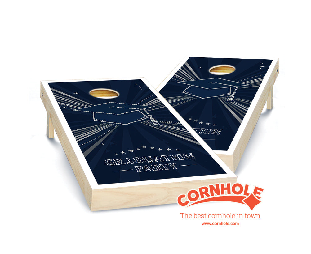 "Graduation Party - Navy Blue & White" Cornhole Boards