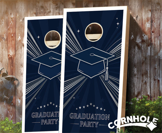 "Graduation Party - Navy Blue & White" Cornhole Boards