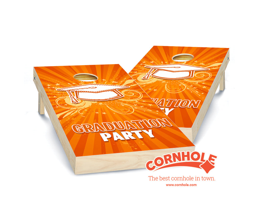 "Graduation Party - Orange & White" Cornhole Boards