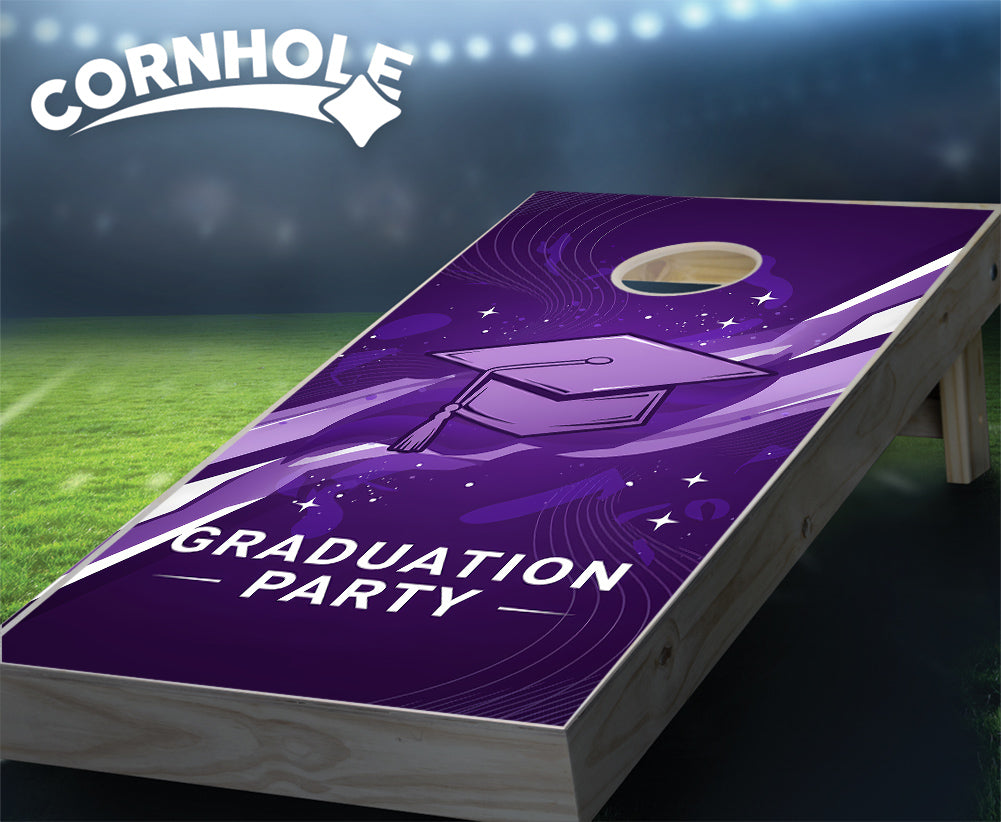 "Graduation Party - Purple & White" Cornhole Boards