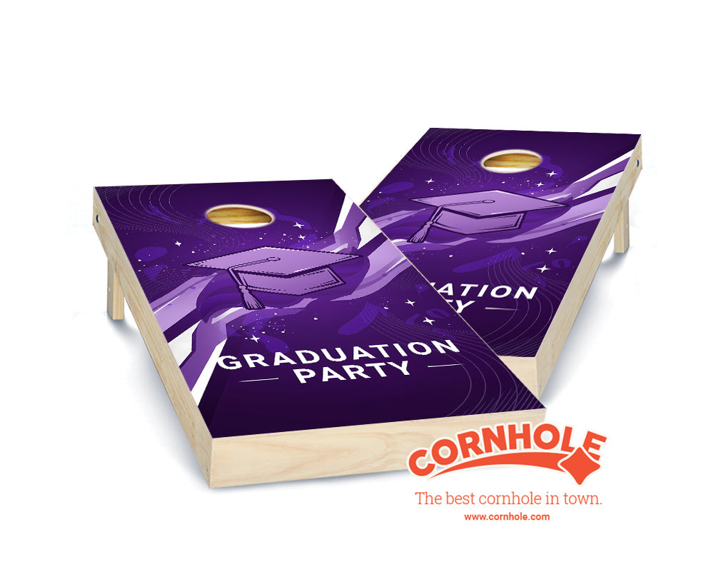 "Graduation Party - Purple & White" Cornhole Boards