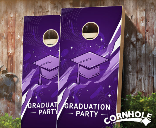 "Graduation Party - Purple & White" Cornhole Boards