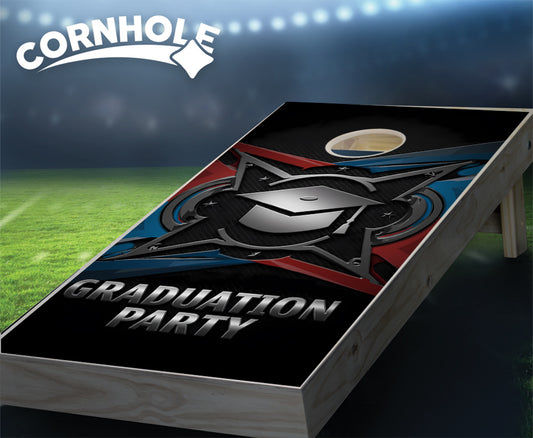 "Graduation Party - Red Blue Metal" Cornhole Boards