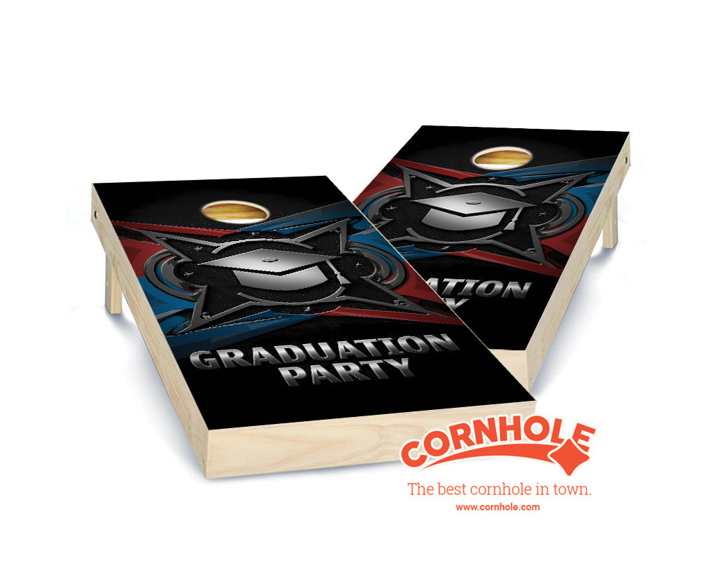 "Graduation Party - Red Blue Metal" Cornhole Boards