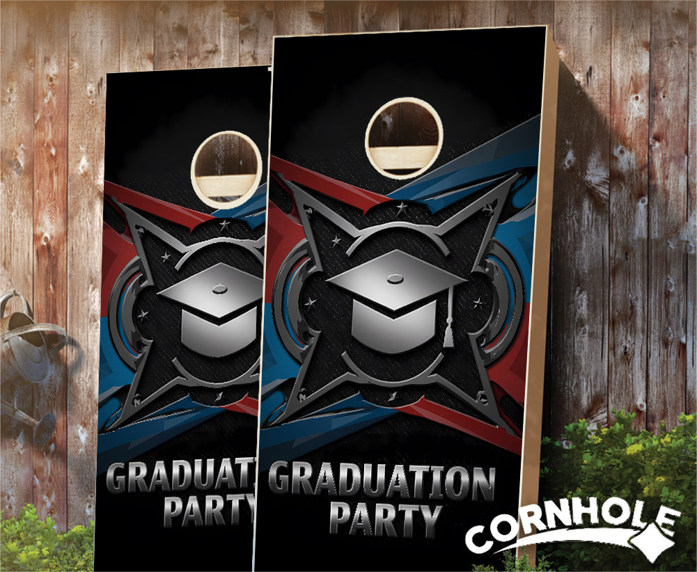 "Graduation Party - Red Blue Metal" Cornhole Boards