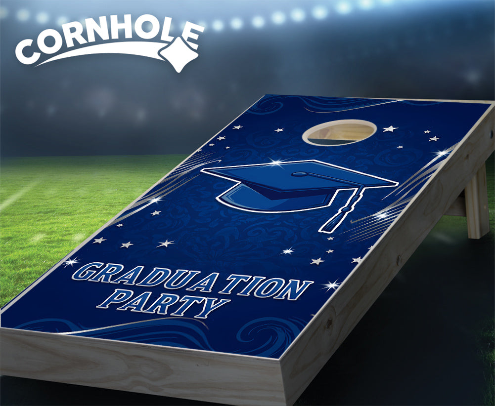 "Graduation Party - Royal Blue & White" Cornhole Boards