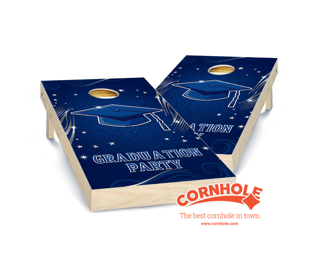 "Graduation Party - Royal Blue & White" Cornhole Boards