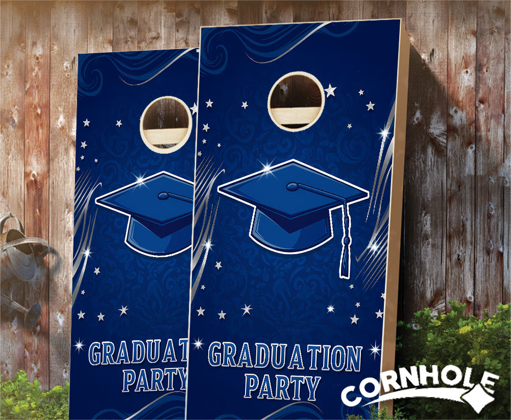 "Graduation Party - Royal Blue & White" Cornhole Boards