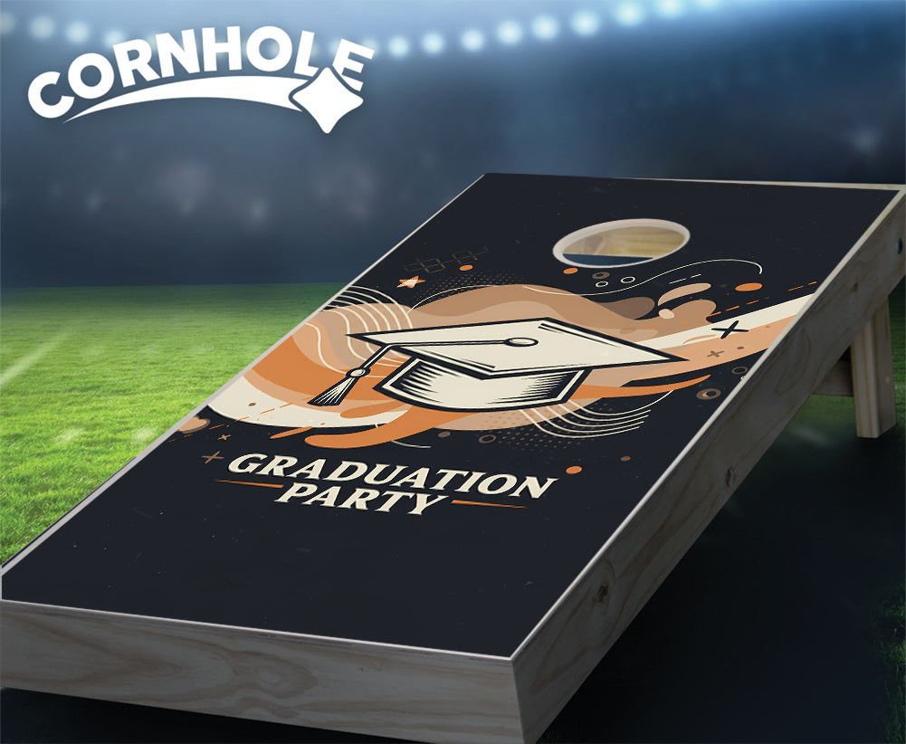 "Graduation Party - Slate, Orange & Gray" Cornhole Boards