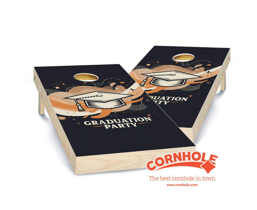 "Graduation Party - Slate, Orange & Gray" Cornhole Boards