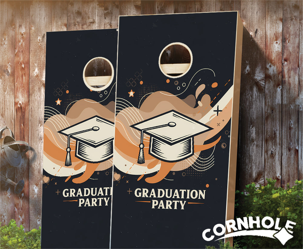 "Graduation Party - Slate, Orange & Gray" Cornhole Boards