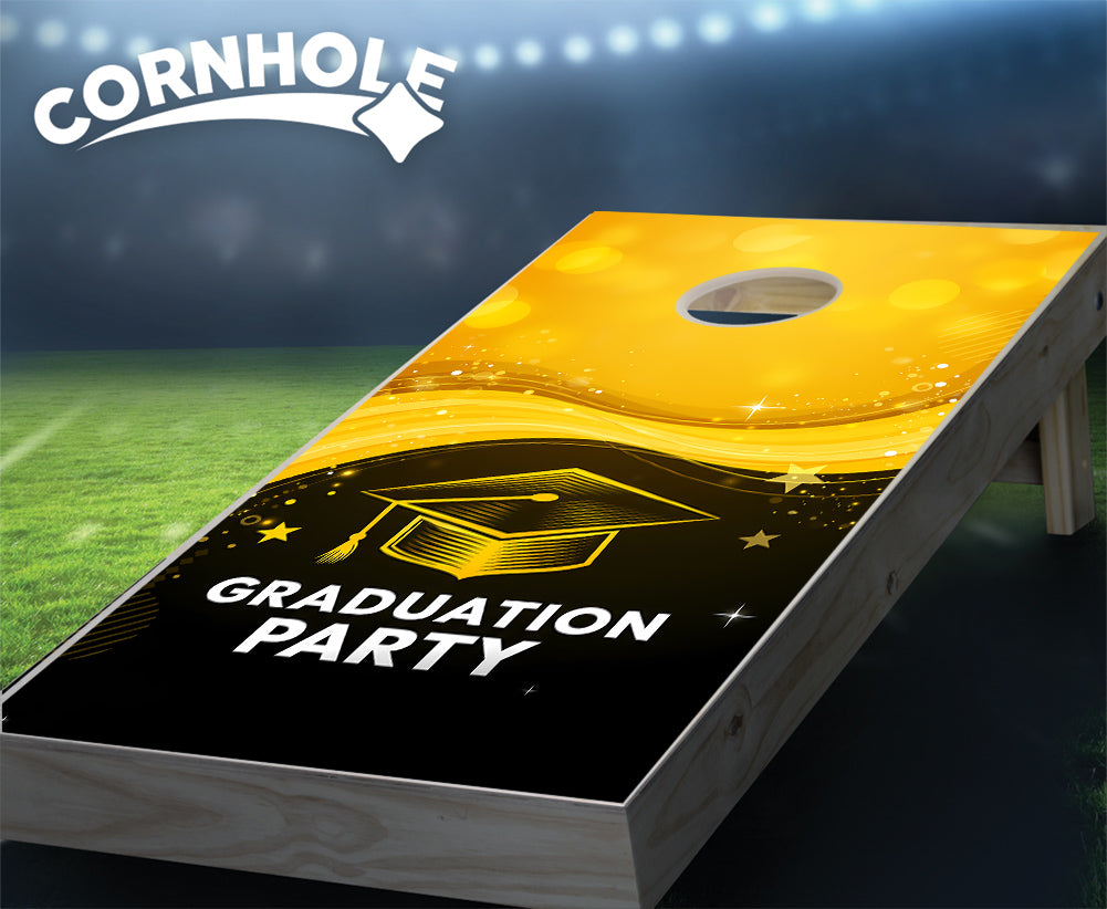 "Graduation Party - Yellow & Black" Cornhole Boards