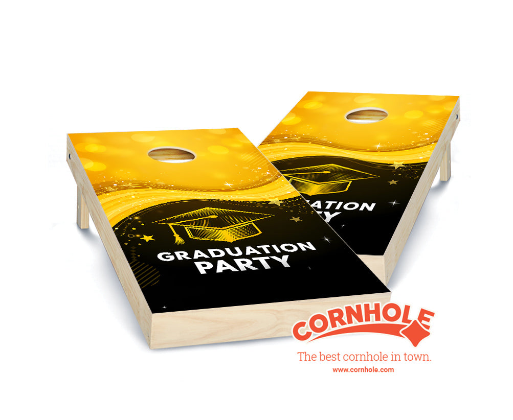 "Graduation Party - Yellow & Black" Cornhole Boards