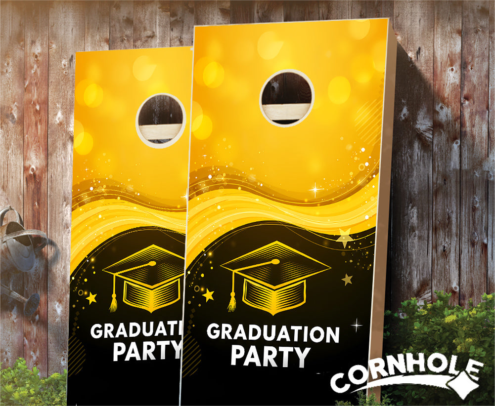 "Graduation Party - Yellow & Black" Cornhole Boards