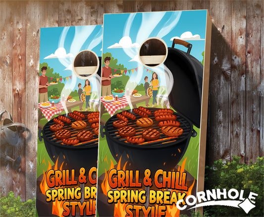 "Grill & Chill - Spring Break Style" Cornhole Boards