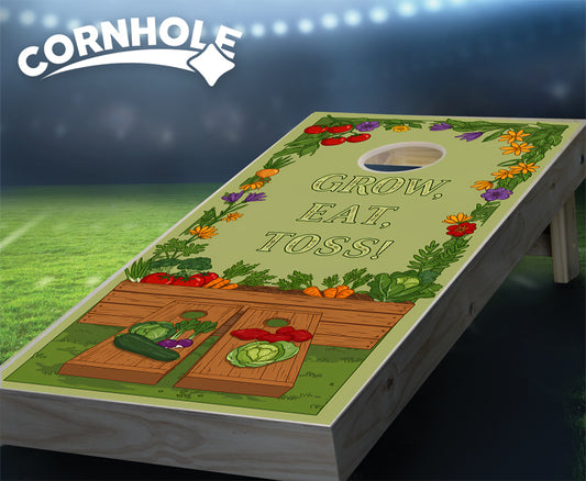 "Grow, Eat, Toss - Garden Vegetables" Cornhole Boards