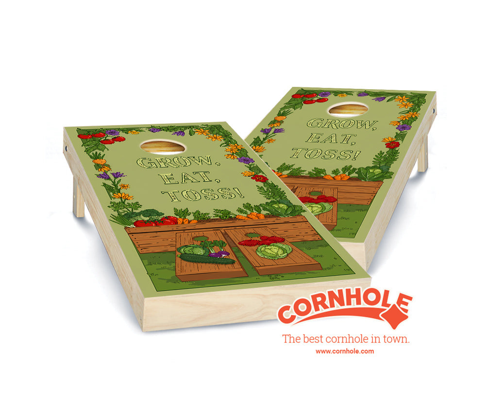 "Grow, Eat, Toss - Garden Vegetables" Cornhole Boards