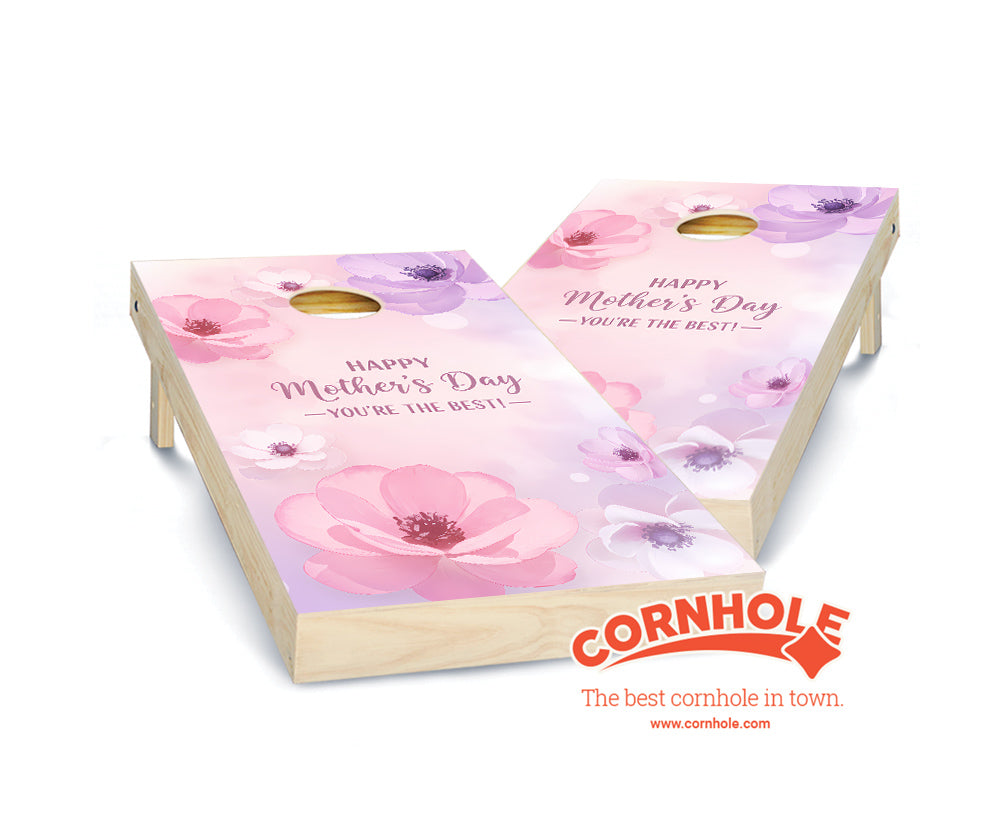 "Happy Mother's Day - You're the Best. Pink Purple Flowers" Cornhole Boards