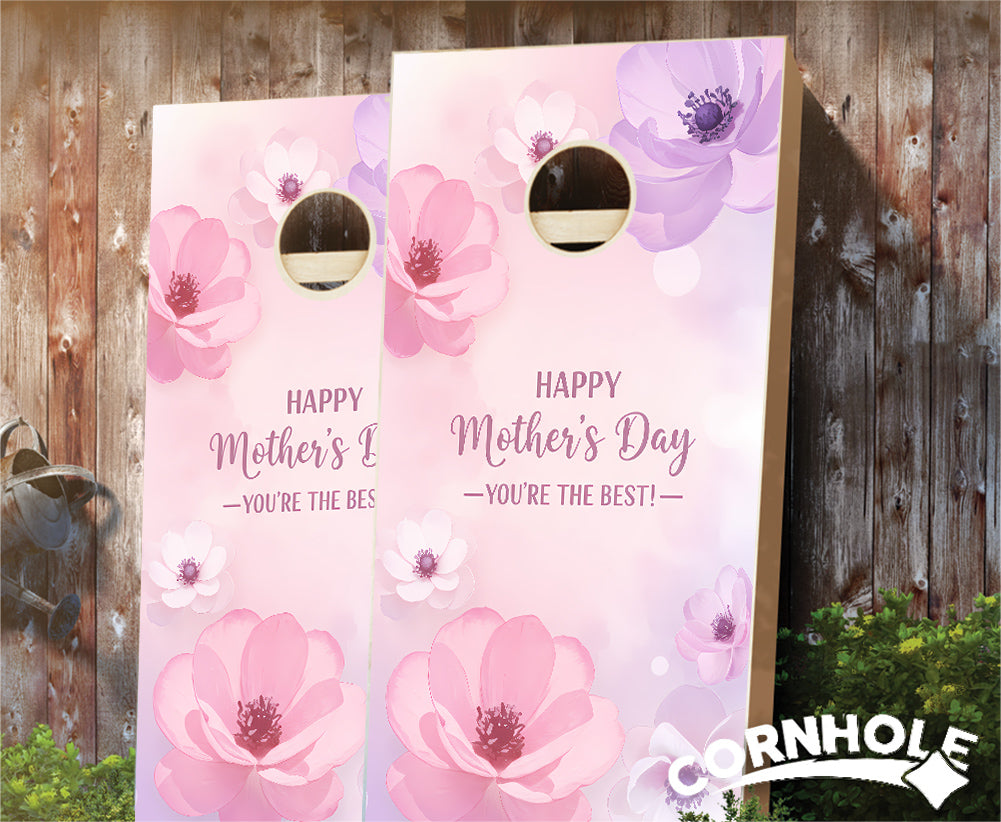 "Happy Mother's Day - You're the Best. Pink Purple Flowers" Cornhole Boards