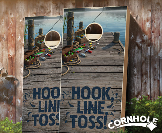 "Hook, Line, Toss! - Fishing" Cornhole Boards