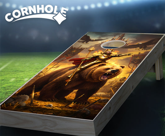 "King Arthur Riding a Bear & Eagles Flames" Cornhole Boards