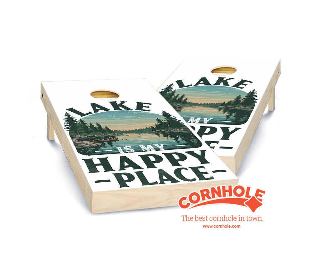 "Lake is My Happy Place" Cornhole Boards