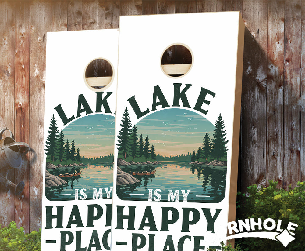 "Lake is My Happy Place" Cornhole Boards