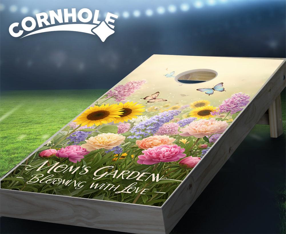 "Mom's Garden - Blooming with Love. Flowers & Butterflies" Cornhole Boards